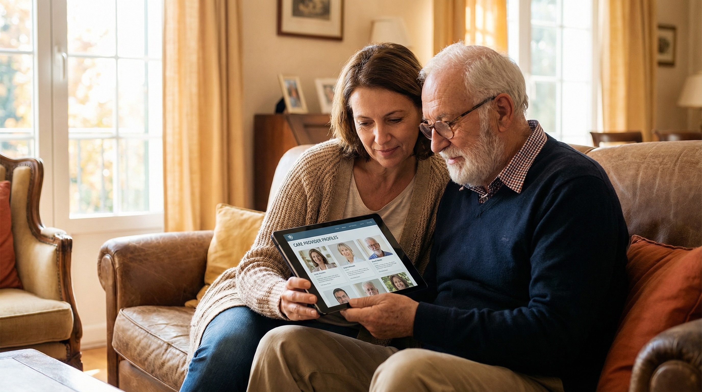 Family researching and evaluating comfort care providers online and through consultations